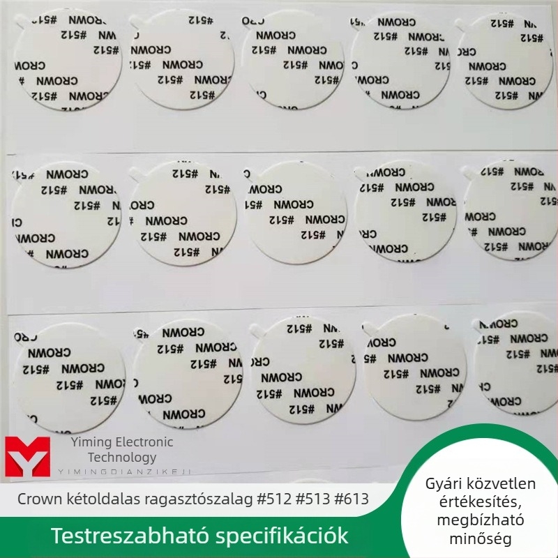 Ipari kétoldalas ragasztószalag ABS panelhez, Crown 512/513 sorozat, akril ragasztó, magas viszkozitás; alkalmas papírhoz, műanyaghoz, hardverhez és digitális termékekhez; -20°C-tól 80°C-ig.