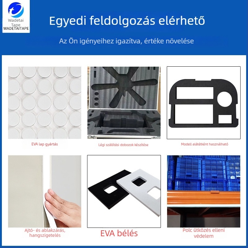 Fehér EVA habszalag, egyoldalas ragasztóval, ütéscsillapító és hangszigetelő habpárna, vastagság 1–5 mm