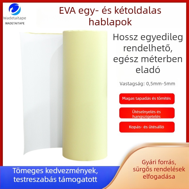 Fehér EVA habszalag, egyoldalas ragasztóval, ütéscsillapító és hangszigetelő habpárna, vastagság 1–5 mm