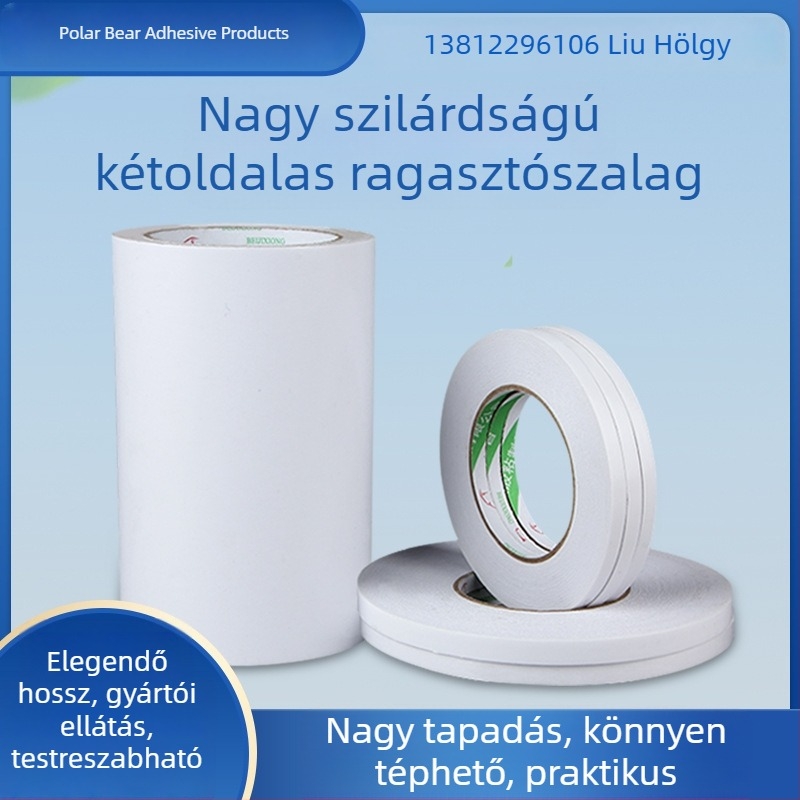 Pamutpapírból készült kétoldalas ragasztó szalag, nagy tapadással, hőálló, eltávolítható akril ragasztóval