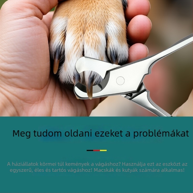 Macska- és kutya körömvágó olló, nagy nyitású félhold alakú, rozsdamentes acél