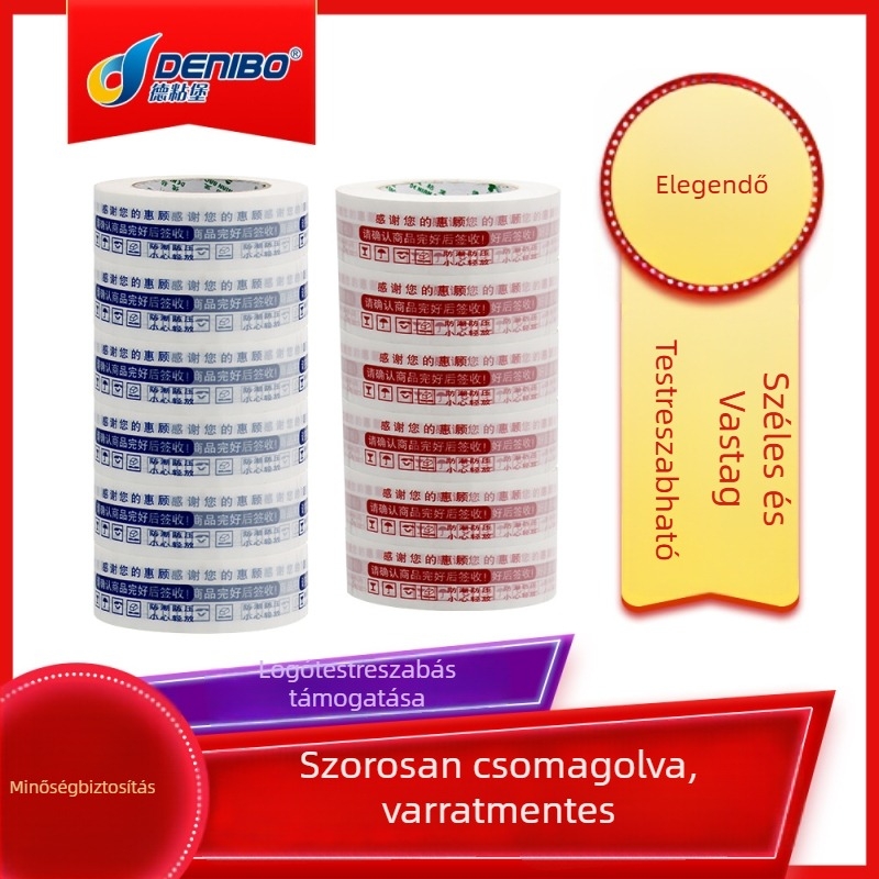 Személyre szabott logónyomtatásos ragasztószalag, átlátszó BOPP csomagoló szalag, akril ragasztóval, testreszabható szélesség és hossz