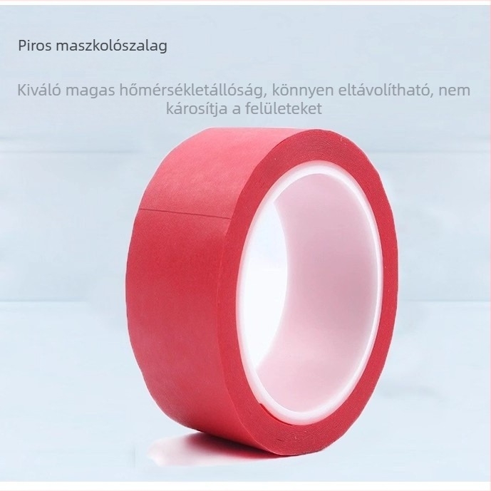 Piros maszkoló szalag texturált papírból permetezőfestéshez, maradék nélkül, áthatolás elleni védelem, magas hőállóság, erős tapadás