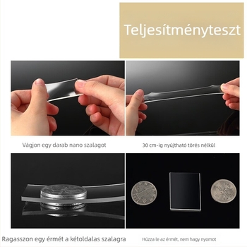 Nano kétoldalas ragasztószalag, átlátszó akril, vízálló, nagy tapadású, nyomot nem hagyó