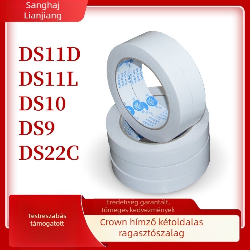 Crown DS10 kétoldalú ragasztószalag hímzéshez, szélességek 1.0–3.0 cm, írható felület, testreszabható specifikációk