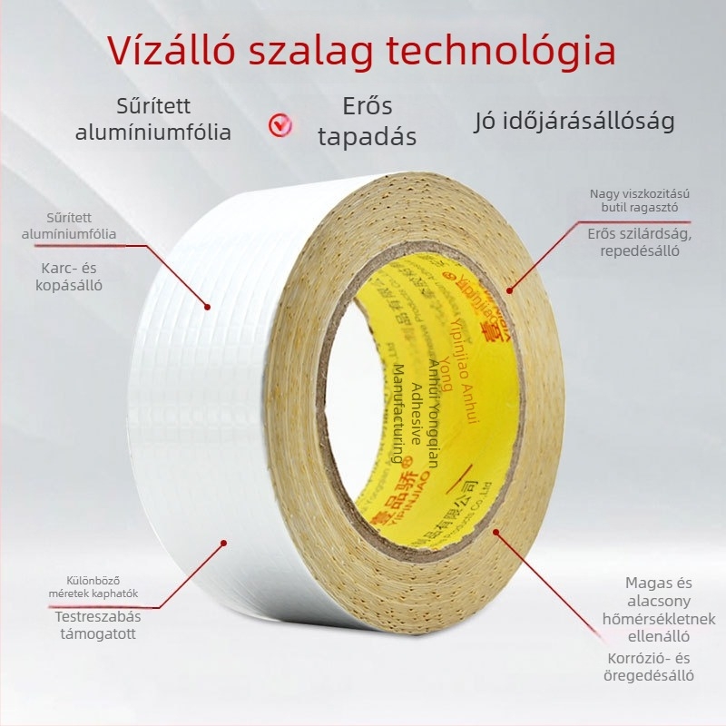 Öntapadós, butil-vízálló szalag színes acél tetők és fémházak szivárgásainak javítására; erős tömítés a résekhez; hossz 10 m, szélesség 5–100 cm