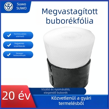 Vastag, átlátszó fekete buborékfólia védőcsomagoláshoz és ütéscsillapításhoz; szélesség 20-120 cm, buborék átmérője 1 cm, magasság 2 mm; kozmetikumok és elektronika számára