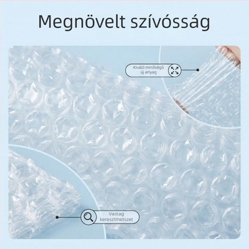 Vastag, átlátszó fekete buborékfólia védőcsomagoláshoz és ütéscsillapításhoz; szélesség 20-120 cm, buborék átmérője 1 cm, magasság 2 mm; kozmetikumok és elektronika számára