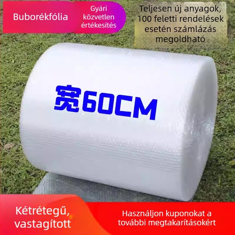 Kétszintes buborékfólia, vastagított csomagolóhab, 60 cm széles, 50 m hosszú