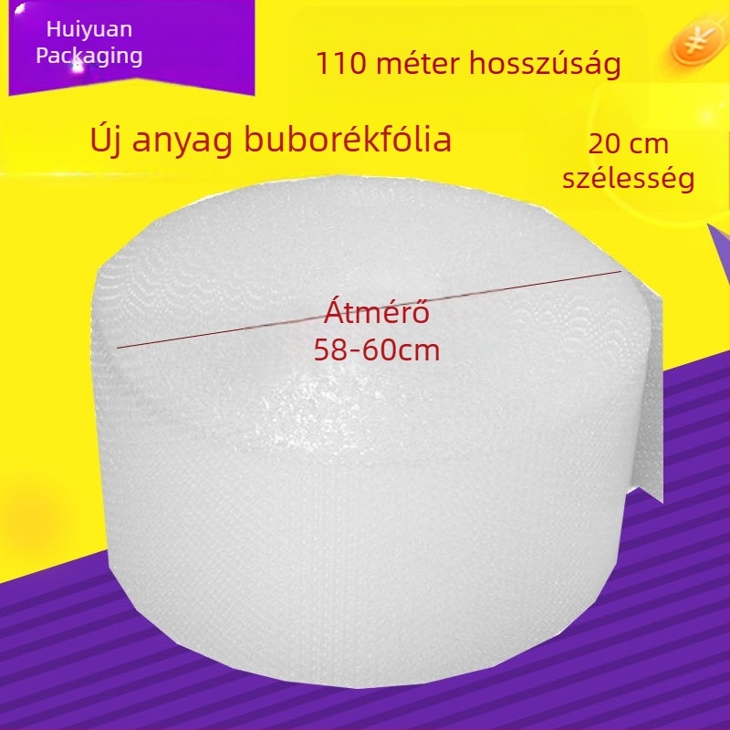 Sokkbiztos buborékos csomagoló fólia, új anyag, tekercs 110 m, buborék 1 cm, közepes méret