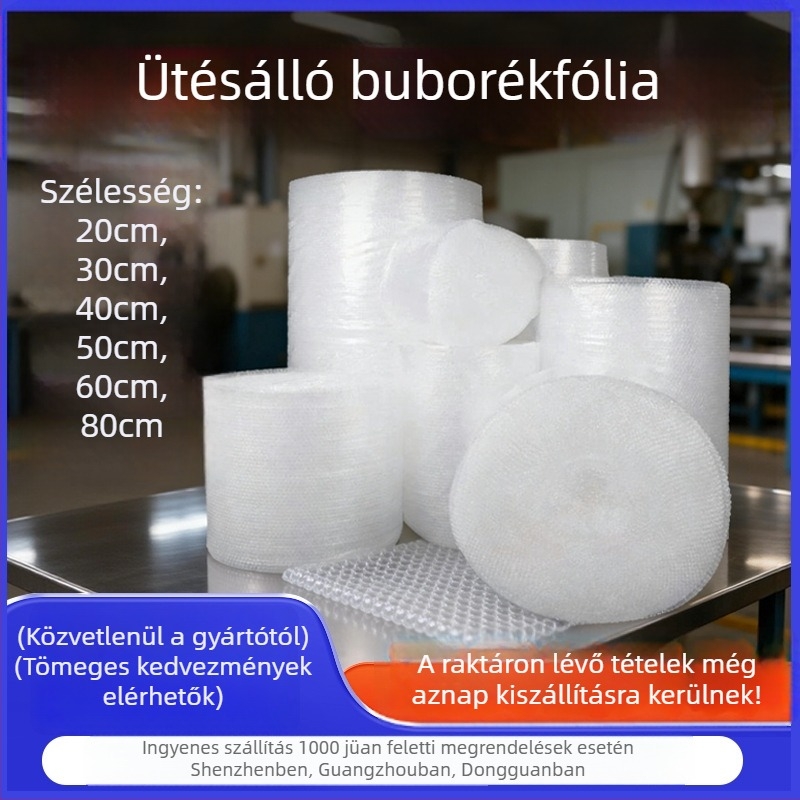 20 cm-es buborékfólia tekercs, két rétegű vastag párnázóval, közepes buborékokkal