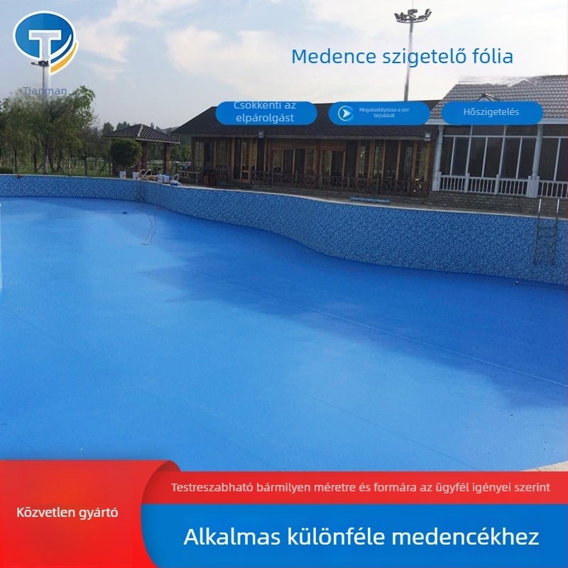 Görgethető hőálló UV‑védett PE buborékfólia medence szigeteléséhez, vastagított medencefedél