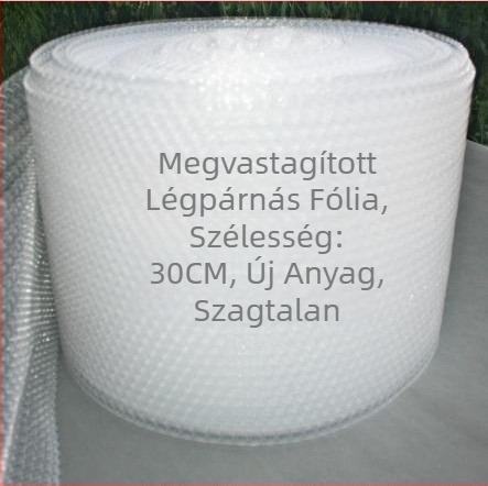 Antisziszmikus buborékfólia, 30 cm széles, közepes buborékokkal, fehér, szagtalan csomagoló fólia