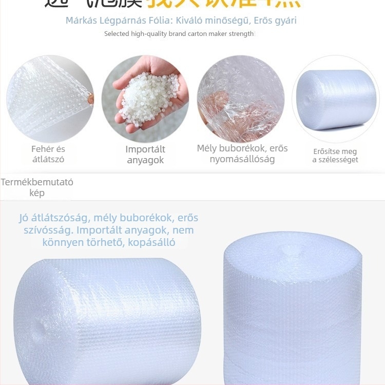 Antisziszmikus buborékfólia, 30 cm széles, közepes buborékokkal, fehér, szagtalan csomagoló fólia