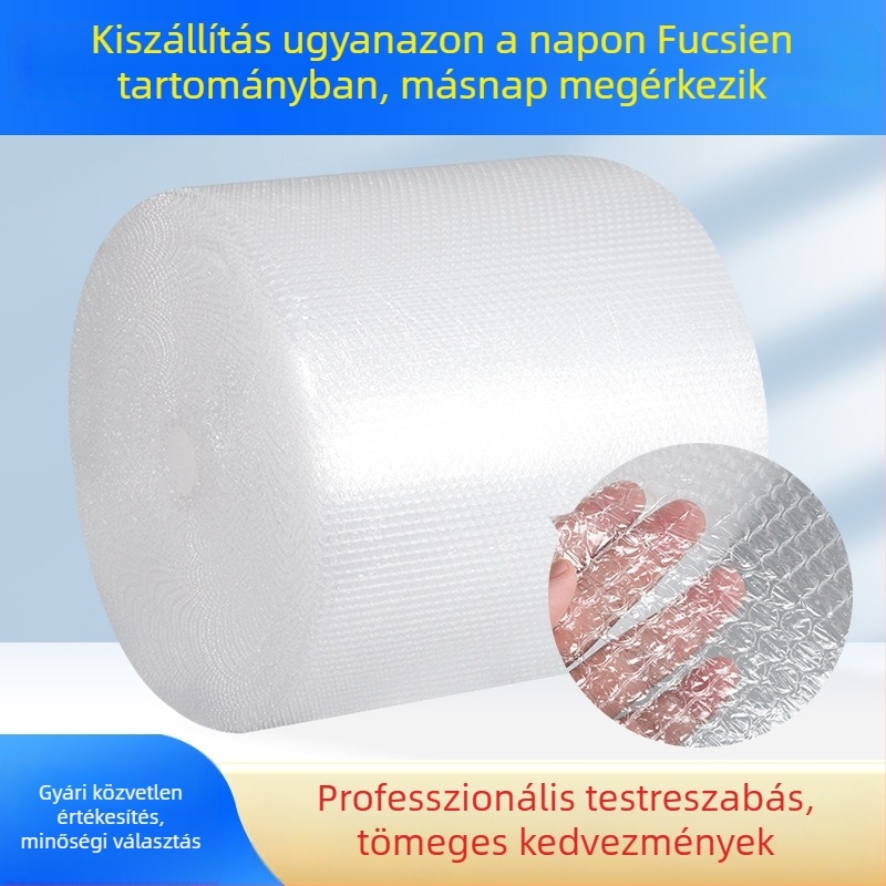 Új anyagú buborékfólia tekercs, megerősített ütésálló párnázás, 30×50 cm, PE buborékfólia, közepes buborékok, egy réteg, átlátszó fehér, buborék átmérője 10 mm, magasság 4 mm