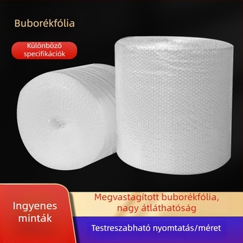 Vastagított dupla rétegű buborékfólia, átlátszó műanyag, nagy tekercs, szélesség 50 cm