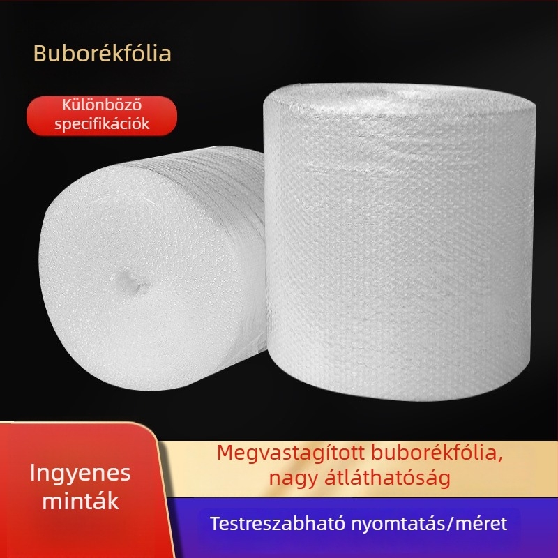 Vastagított dupla rétegű buborékfólia, átlátszó műanyag, nagy tekercs, szélesség 50 cm