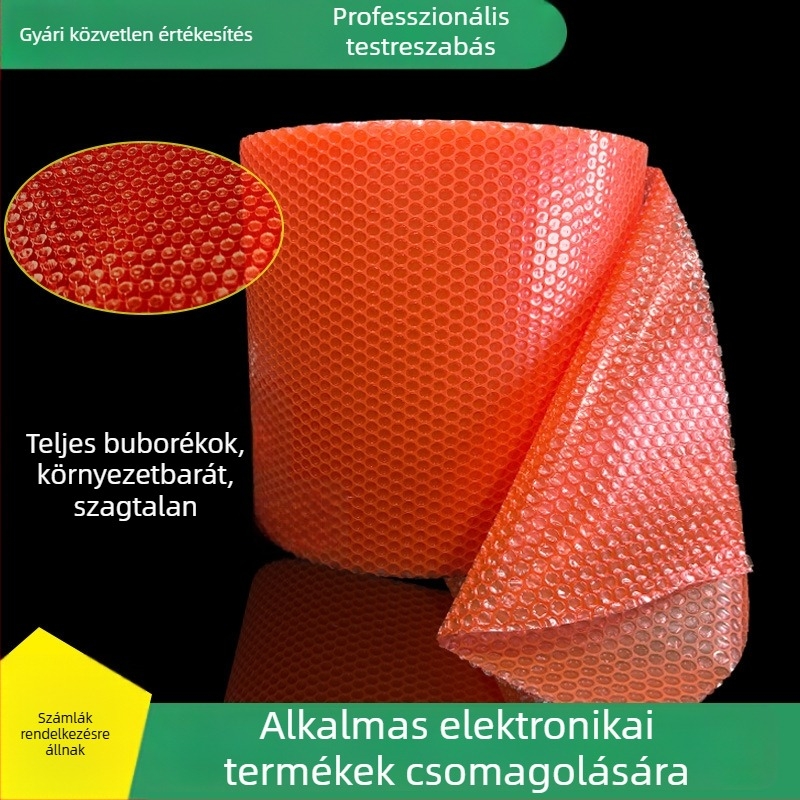 Vörös buborékfólia tekercs csomagoláshoz, ütésálló, leesés- és nyomás elleni védelem, szélesség 30 cm, hossz 120 m