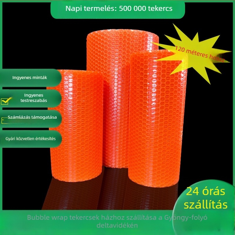 Vörös buborékfólia tekercs csomagoláshoz, ütésálló, leesés- és nyomás elleni védelem, szélesség 30 cm, hossz 120 m