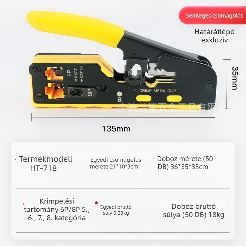 Cat7 hálózati kábel crimpelő eszköz, vezeték-szigetelés eltávolítóval és RJ45 vágóval, többfunkciós