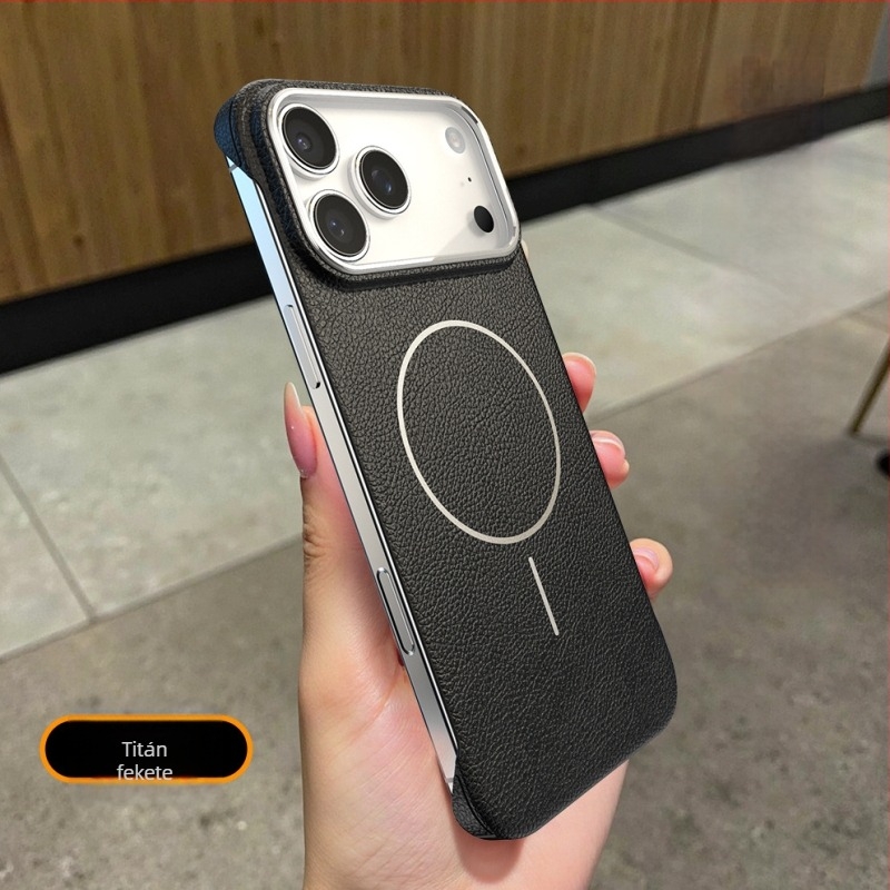Ultra vékony, bőrtextúrájú keret nélküli tokk iPhone 17 Pro-hoz mágneses csatlakozással; kompatibilis az iPhone 16 Pro-val és iPhone 15-tel.