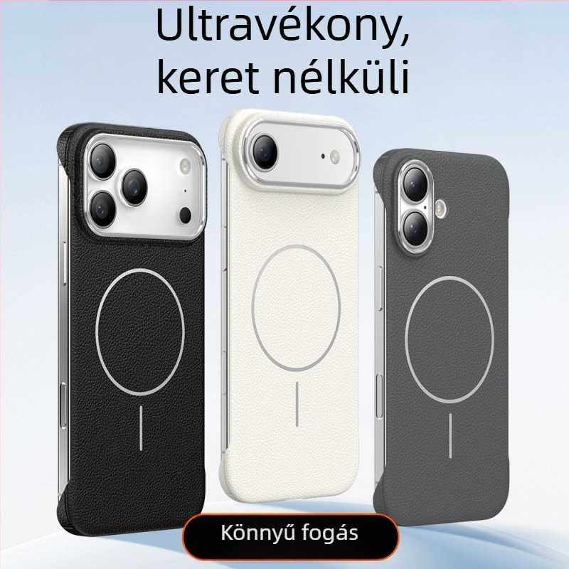 Ultra vékony, bőrtextúrájú keret nélküli tokk iPhone 17 Pro-hoz mágneses csatlakozással; kompatibilis az iPhone 16 Pro-val és iPhone 15-tel.