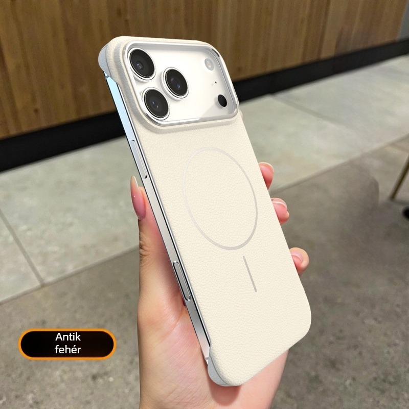 Ultra vékony, bőrtextúrájú keret nélküli tokk iPhone 17 Pro-hoz mágneses csatlakozással; kompatibilis az iPhone 16 Pro-val és iPhone 15-tel.
