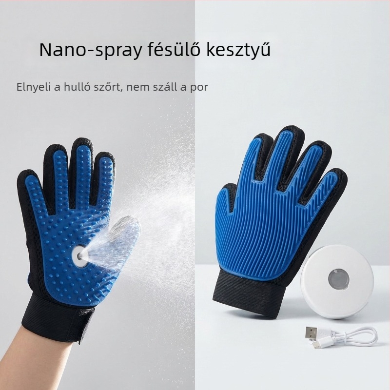 Állatgondozó kesztyű a szőr eltávolítására, anti-statikus, kétoldalas, ötujjas masszázzsal