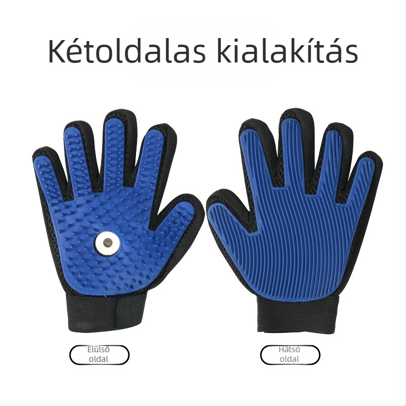 Állatgondozó kesztyű a szőr eltávolítására, anti-statikus, kétoldalas, ötujjas masszázzsal