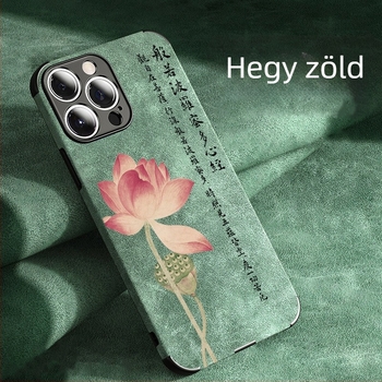 Lotus Heart műbőr telefontok kínai stílusban, suede hatással, kompatibilis iPhone 15-tel, Huawei, OPPO, Xiaomi, VIVO és Honor