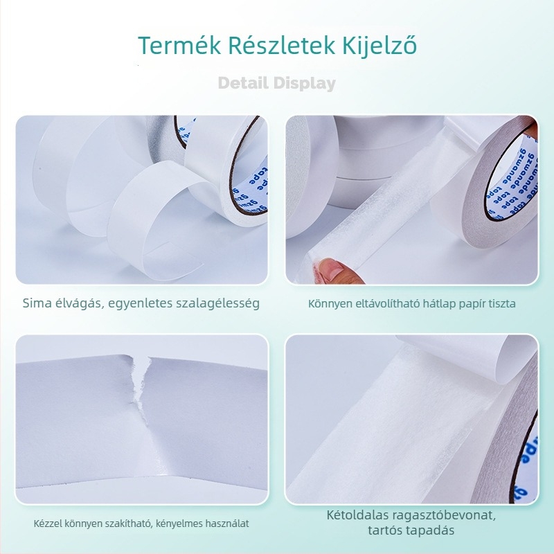 Kétoldalas falra ragasztószalag, magas hőmérsékletű forró-olvasztó ragasztó, fehér, nyom nélkül, erős tapadás