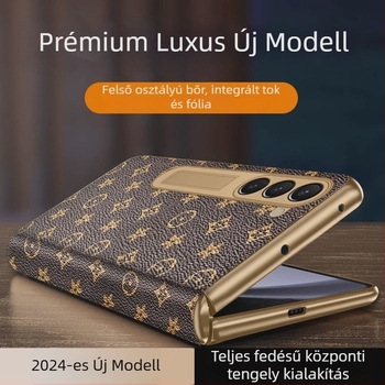 Samsung Fold5 luxus antik arany zsanéros tok integrált kijelzővédő fóliával – egyben készlet Fold6/W24
