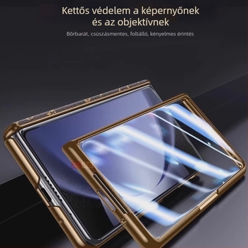 Samsung Fold5 luxus antik arany zsanéros tok integrált kijelzővédő fóliával – egyben készlet Fold6/W24