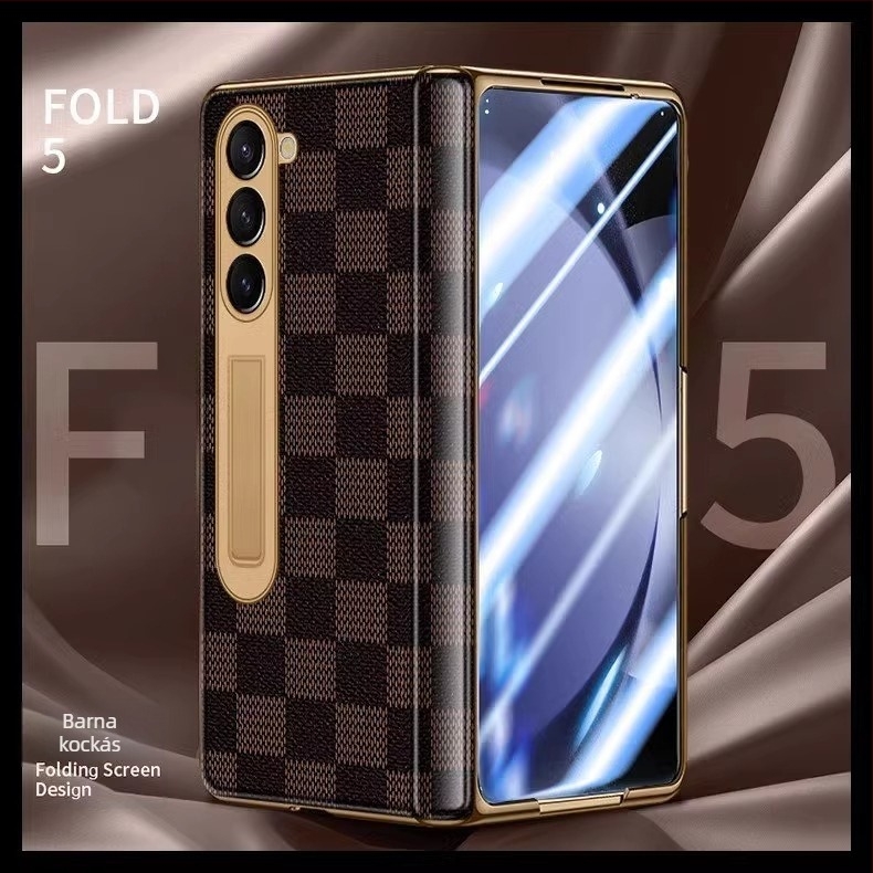 Samsung Fold5 luxus antik arany zsanéros tok integrált kijelzővédő fóliával – egyben készlet Fold6/W24