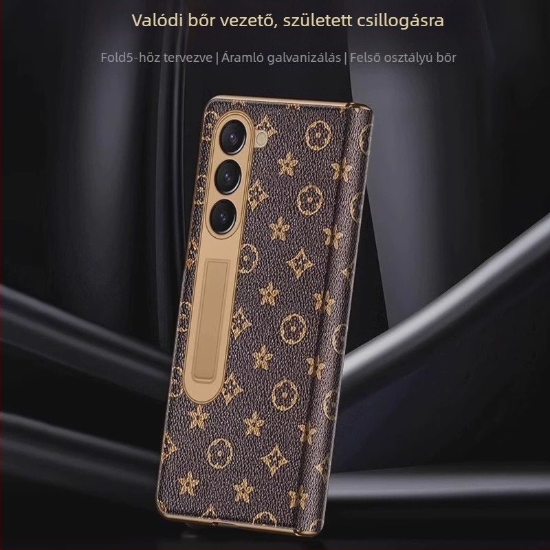 Samsung Fold5 luxus antik arany zsanéros tok integrált kijelzővédő fóliával – egyben készlet Fold6/W24