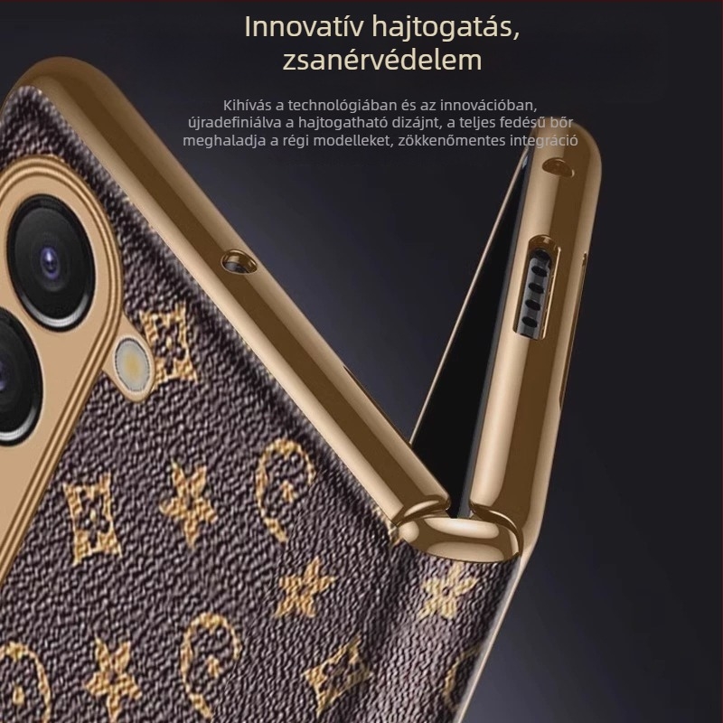 Samsung Fold5 luxus antik arany zsanéros tok integrált kijelzővédő fóliával – egyben készlet Fold6/W24