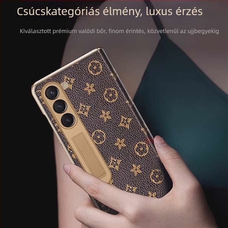 Samsung Fold5 luxus antik arany zsanéros tok integrált kijelzővédő fóliával – egyben készlet Fold6/W24