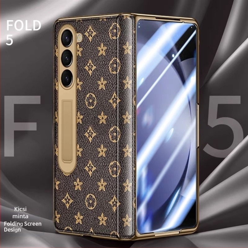 Samsung Fold5 luxus antik arany zsanéros tok integrált kijelzővédő fóliával – egyben készlet Fold6/W24