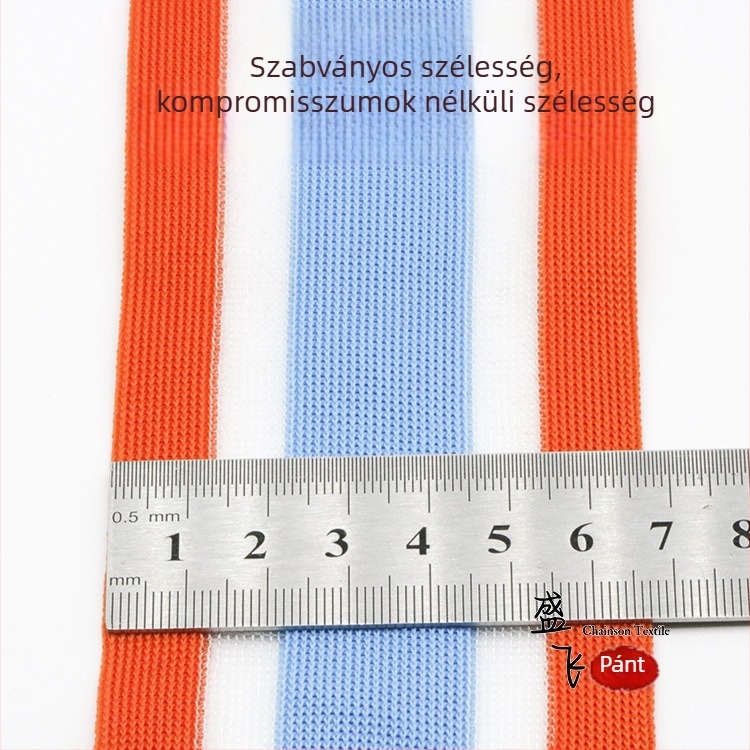 Pletena elasztikus szegélyező szalag hal selyemszálból és átlátszó poliészter szalaggal, 6,5 cm szélesség