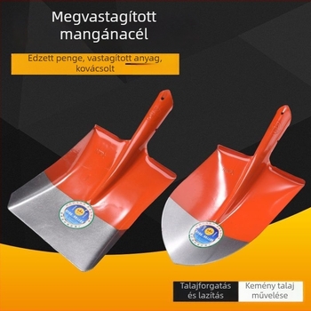 Mangán acél mezőgazdasági lapát fa nyéllel, edzett teljes acél kivitel, vastagított szenes lapát kültéri használatra, hegyes négyzetes fejű
