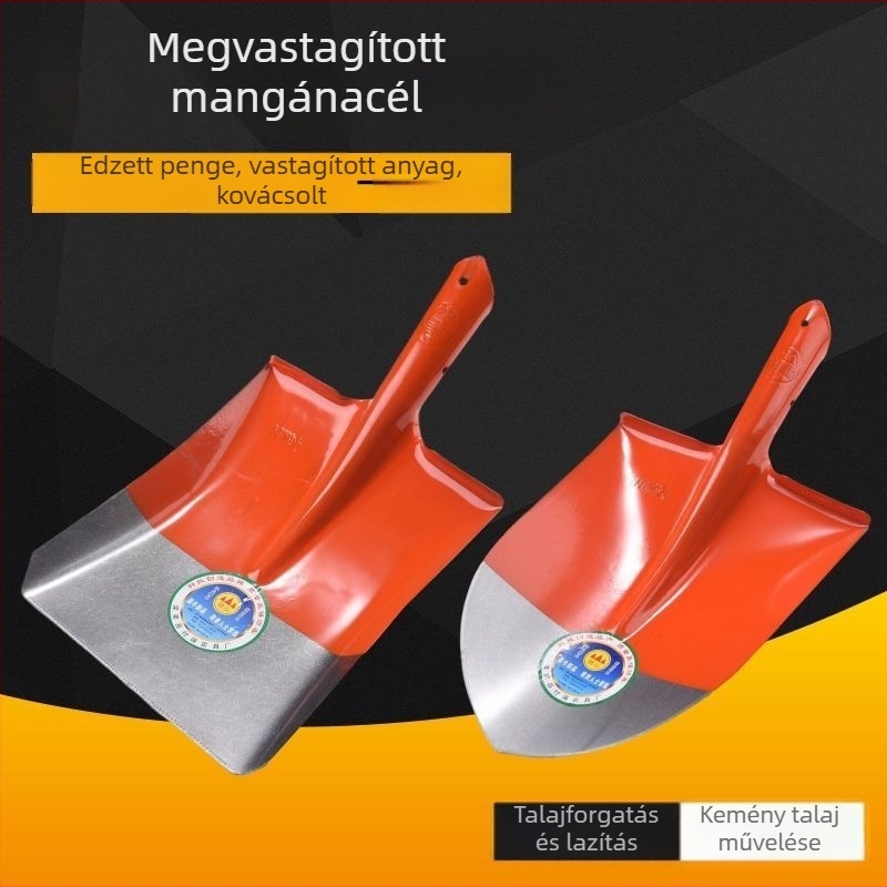 Mangán acél mezőgazdasági lapát fa nyéllel, edzett teljes acél kivitel, vastagított szenes lapát kültéri használatra, hegyes négyzetes fejű