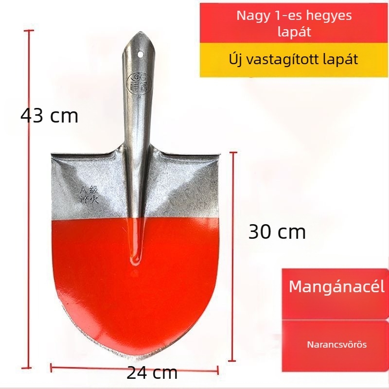 Mangán acél mezőgazdasági lapát fa nyéllel, edzett teljes acél kivitel, vastagított szenes lapát kültéri használatra, hegyes négyzetes fejű