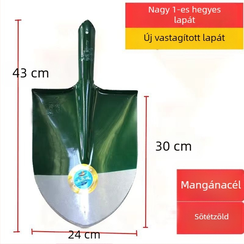 Mangán acél mezőgazdasági lapát fa nyéllel, edzett teljes acél kivitel, vastagított szenes lapát kültéri használatra, hegyes négyzetes fejű