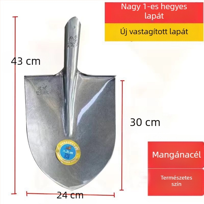 Mangán acél mezőgazdasági lapát fa nyéllel, edzett teljes acél kivitel, vastagított szenes lapát kültéri használatra, hegyes négyzetes fejű