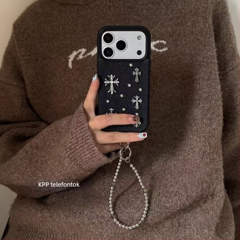 Kék keresztes mintázatú iPhone tok, matt akril, ütésálló védelem