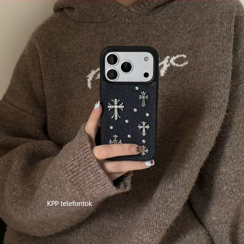 Kék keresztes mintázatú iPhone tok, matt akril, ütésálló védelem