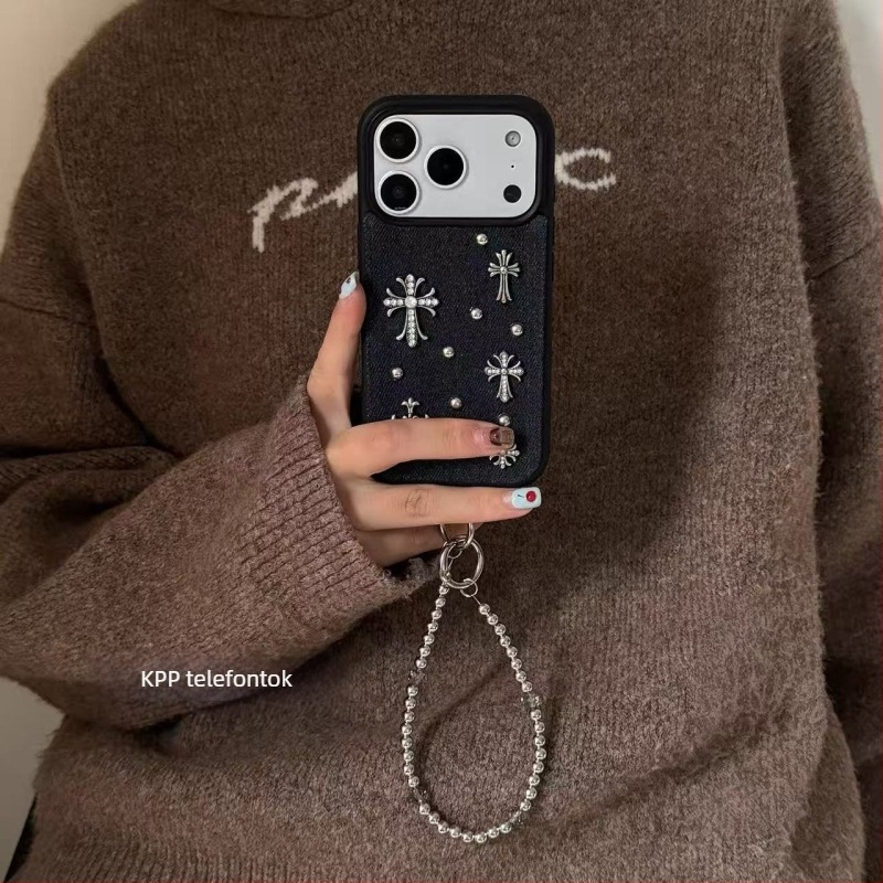 Kék keresztes mintázatú iPhone tok, matt akril, ütésálló védelem