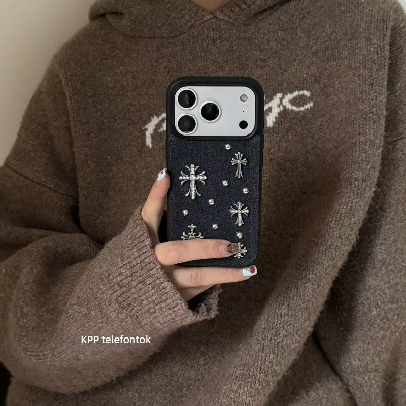 Kék keresztes mintázatú iPhone tok, matt akril, ütésálló védelem