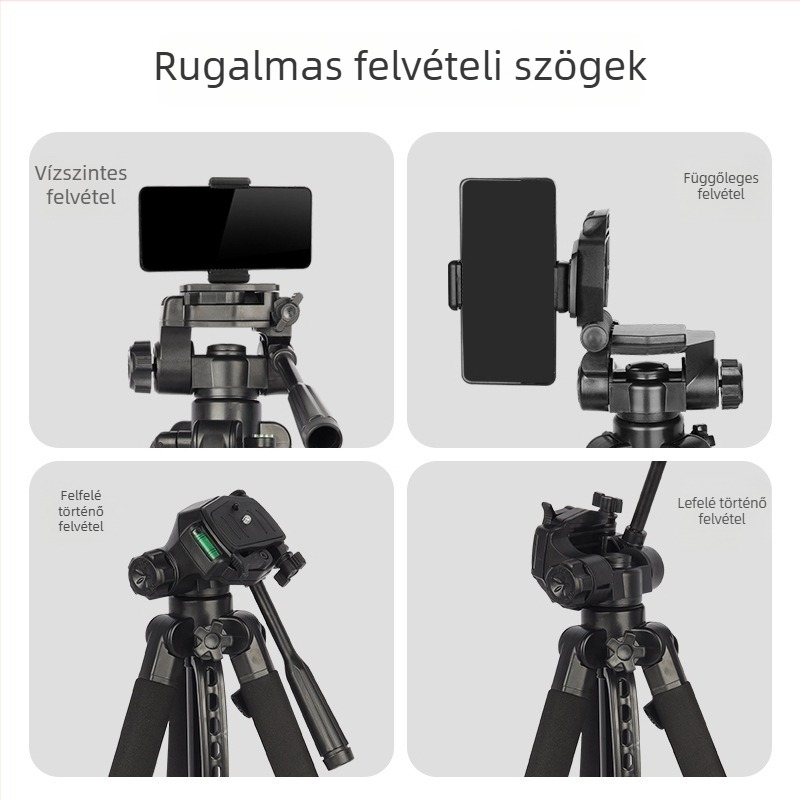 2,1 m fotóállvány telefon-tartóval és éjszakai horgászlámpa tartóval élő közvetítéshez