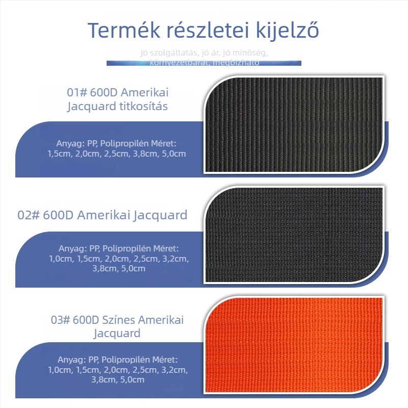 Jacquard szalag logóval, fekete‑fehér és színes 3D-rel reliefes élvédő szalag táskákhoz, kiegészítők, izzadságszalag és kötött elasztikus szalag